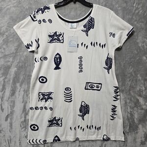 NWT Swim Suit Cover Up T Shirt Womens XL White Blue Fish Star Fish 100% Cotton